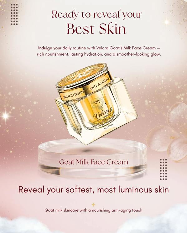 Velora Moisturising Goat Milk Face Cream | Hydrating Daily Face Moisturiser with Shea Butter & Rose Geranium