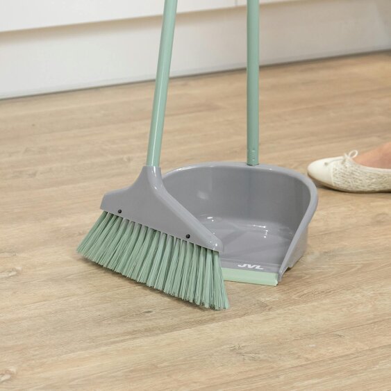 JVL Long Handle Dust Pan And Brush Set - Grey