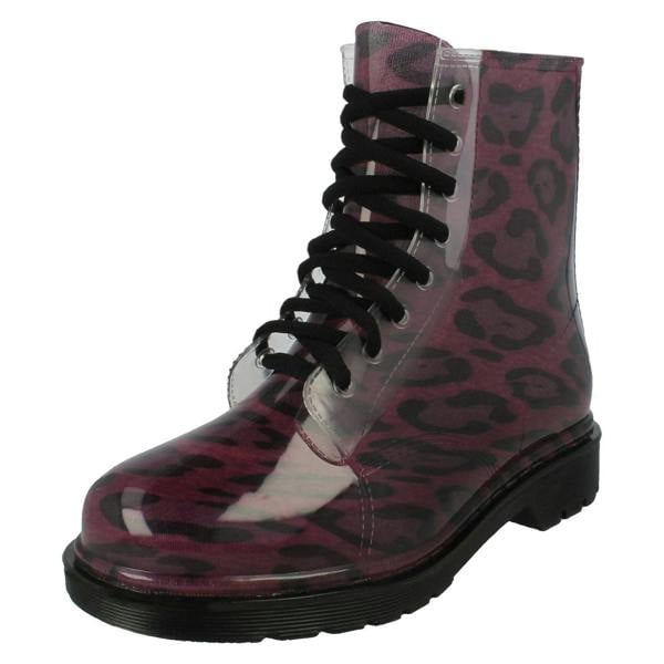 Spot On Ladies Spot On Chunky Heel Transparent Boots