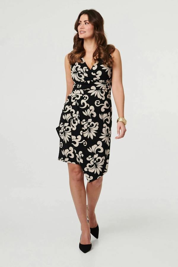 Black | Printed Sleeveless Knee Length Dress