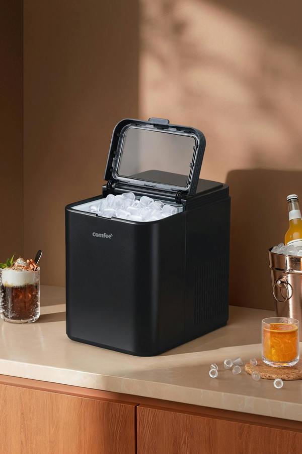 Living and Home Self-Cleaning Ice Maker Machine with 1.3L Water Tank, Ice Scoop & Detachable Basket