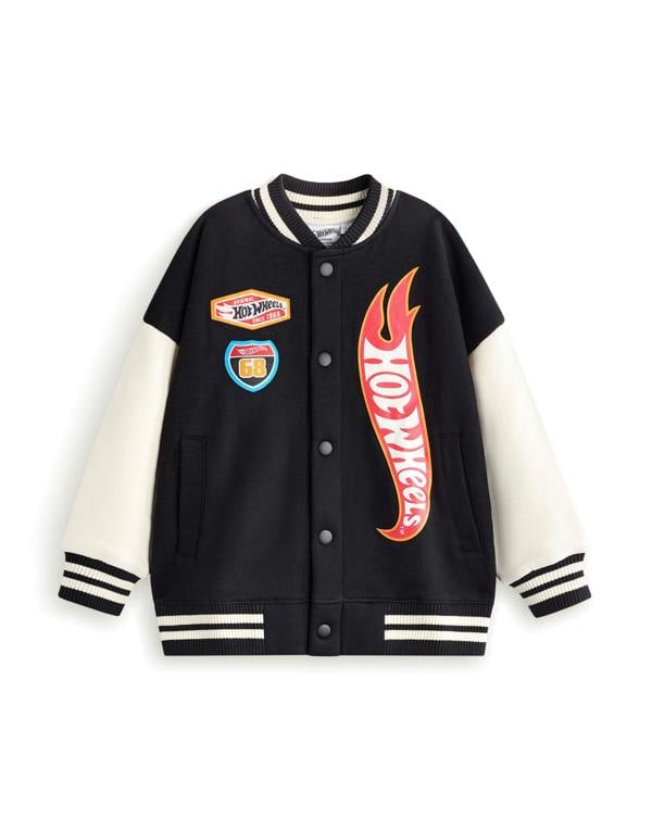 Hot Wheels Boys Black Turbo Charged Varsity Jacket