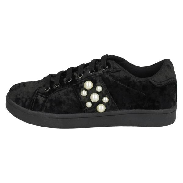 Spot On Ladies Spot On Pearl Trim Velvet Lace Up Pumps F80353