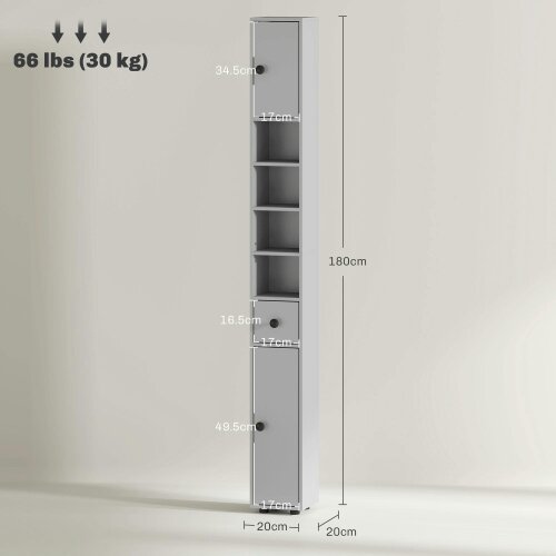 Wyld Haus Tasere Tall Slim Bathroom Storage Cabinet With Drawers Shelves And Cupboards Grey