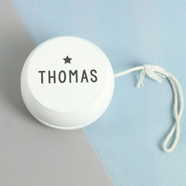 Personalised Memento Company Personalised Grey Star White Wooden Yoyo