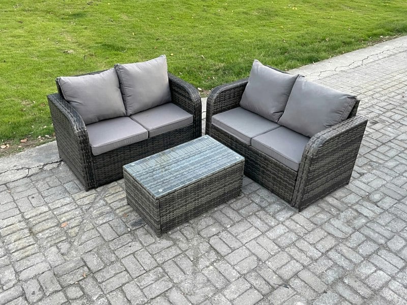 Fimous 4 Seater Outdoor Lounge Sofa Set Rattan Garden Furniture Set with Rectangular Coffee Table Dark Grey Mixed