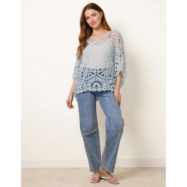 Blue Vanilla Crochet Detailed Kimono Top