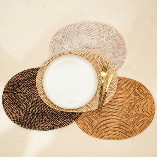 Coastal villa Homeware Oval Rattan Dinning Placemats