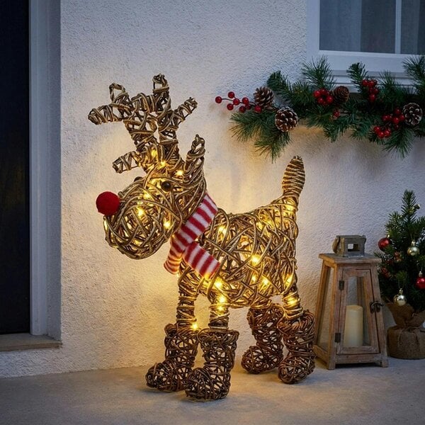 Garden Greatness Light Up Rattan Reindeer In Boots Statement Light