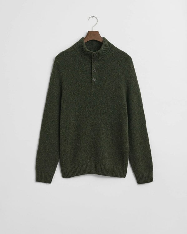 GANT Mens Wool Blend Neps Half Buttoned Jumper - 360 Country Green
