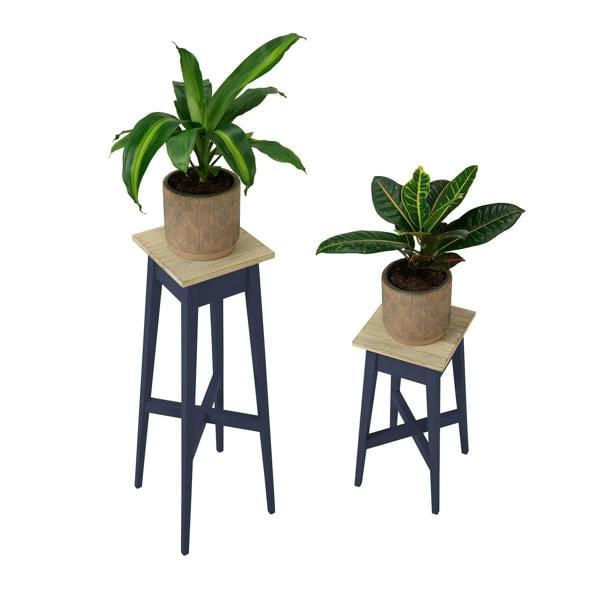 Statement Furniture Florence Plant Stands Set of 2, Tall Small Wooden Plant Holders Assembled