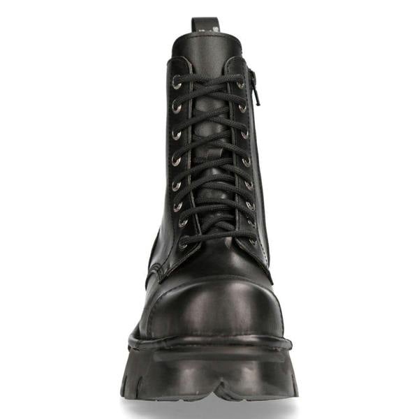 New Rock Black Leather Military Biker Boots- M-NEWMILI083-S19