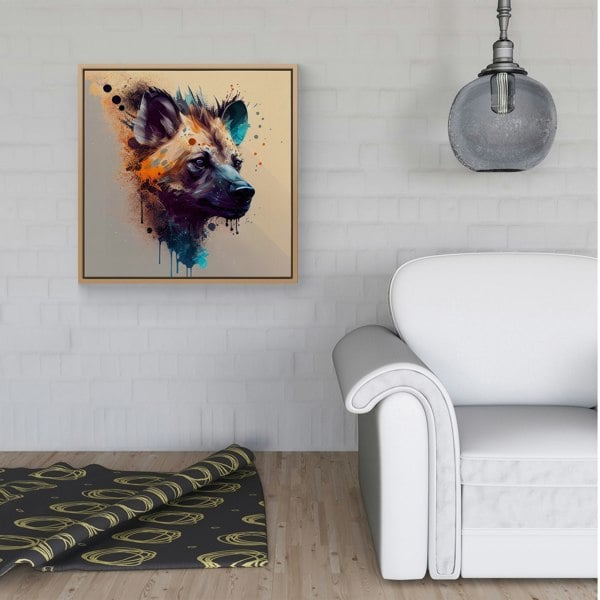 Warren Reed Hyena Face Splash Art Light Background Framed Canvas