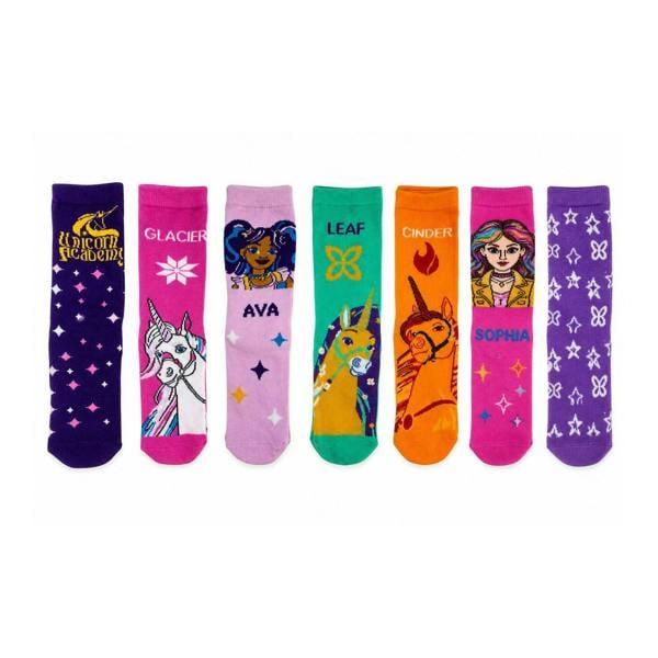 Tex-ass Girls Unicorn Academy 7 Pack Multicolour Cotton Blend Socks EU 27-30 UK 9-12