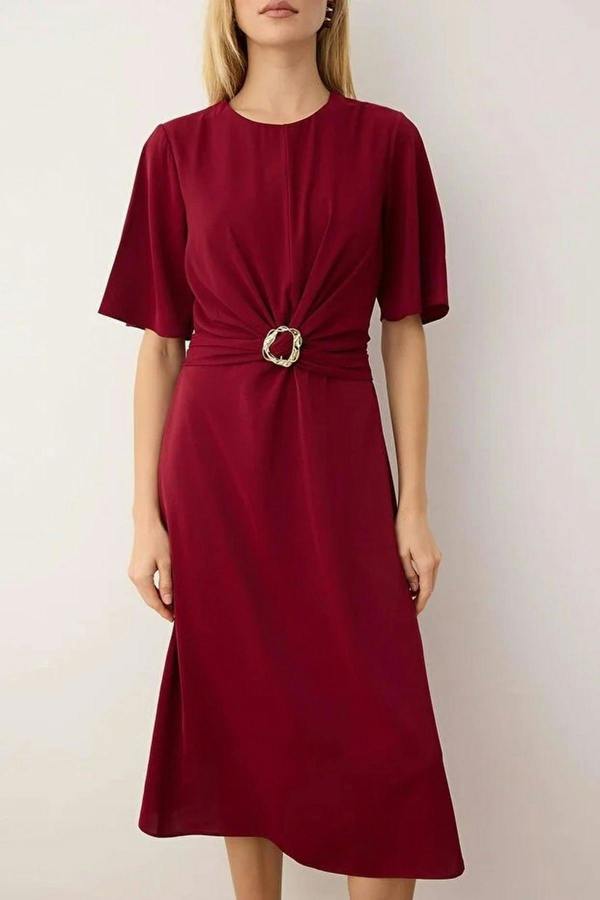 WOVCOR Midi Woven Dress with Accessory Details