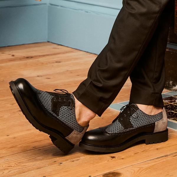Embassy London Cyclone - Black Diamonds - Men's chunky sole leather shoe