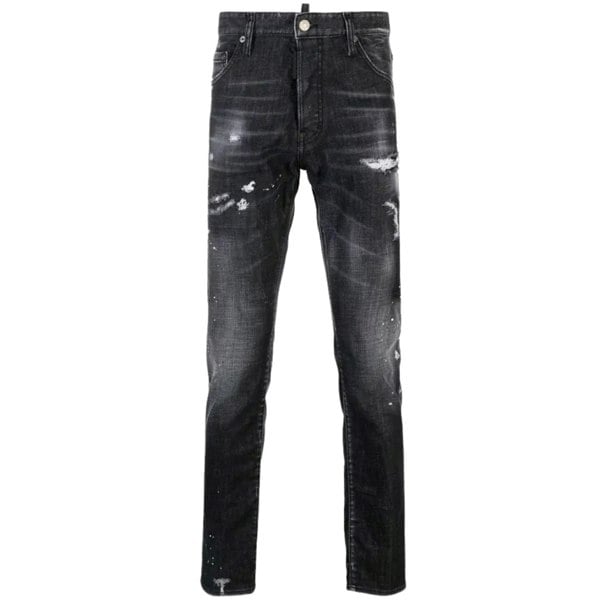 Dsquared2 Cool Guy Jean Black Paint Splattered Ripped Wash Jeans