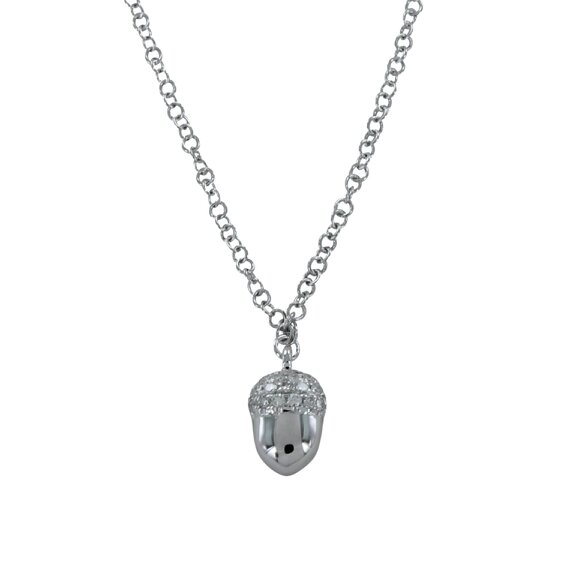 Reeves & Reeves 14K Solid Gold and Diamond Acorn Necklace