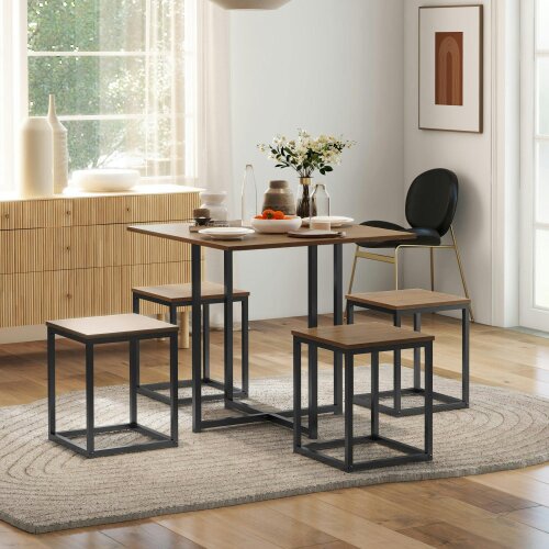 Wyld Haus Sajonia Metal And Wooden Brown 5 Piece Industrial Dining Table And Stool Set