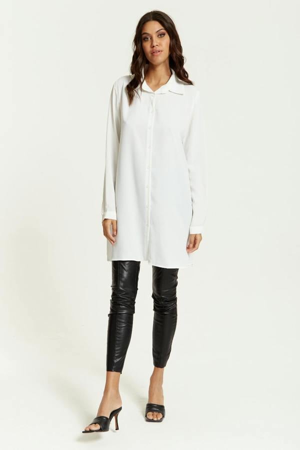 Hoxton Gal Oversized Shirt Tunic with Long Sleeves in White