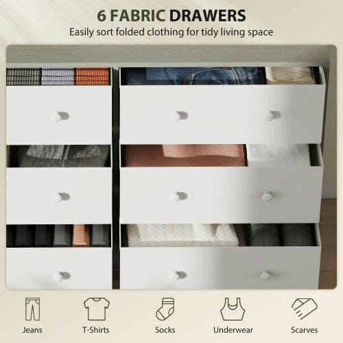 Wyld Haus Nafiso Fabric And Wood White And Grey 6 Drawer Storage Dresser