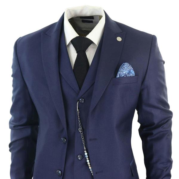 TruClothing Men's Classic 3-Piece Plain Navy Suit