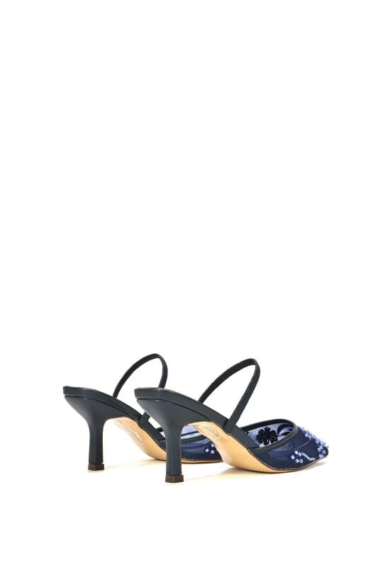 XY LONDON Embroidered Slingback Mesh Court Shoes