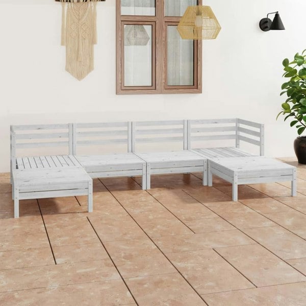 Berkfield 6 Piece Garden Lounge Set White Solid Wood Pine
