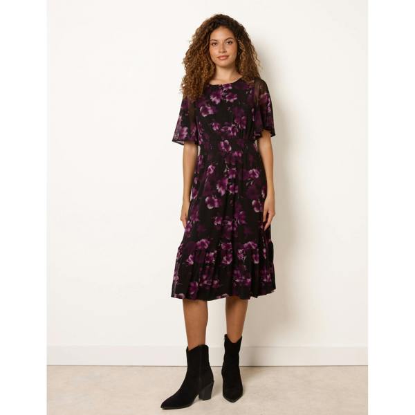 Blue Vanilla Mesh Floral Crew Midi Dress