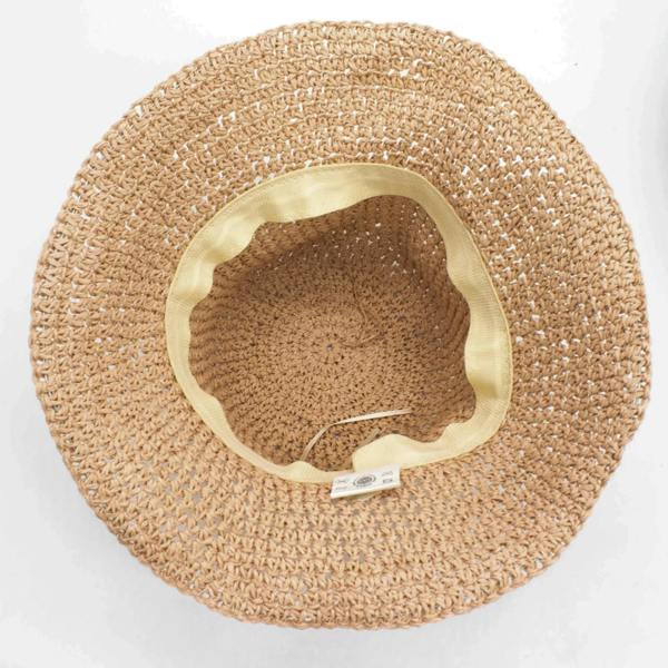 Rose blush straw hat interior with light lining and adjustable drawstring view