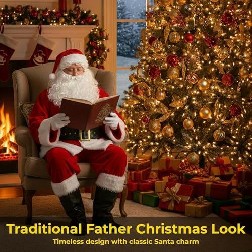 XL Deluxe Santa Claus Suit Costume Set with Hat, Wig, Beard, Gloves, Glasses, Belt and Boot Tops image 4