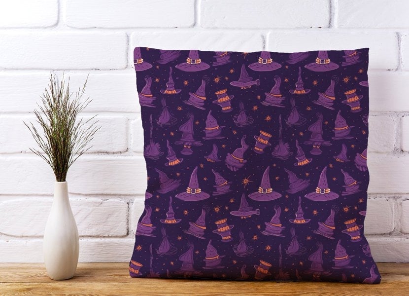 Warren Reed Witch Hats And Broomsticks Cushions