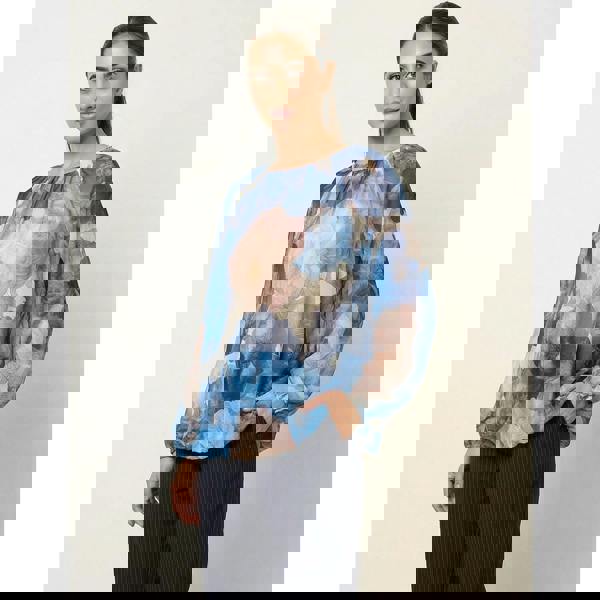 Blue Vanilla Floral Print Mesh Blouse