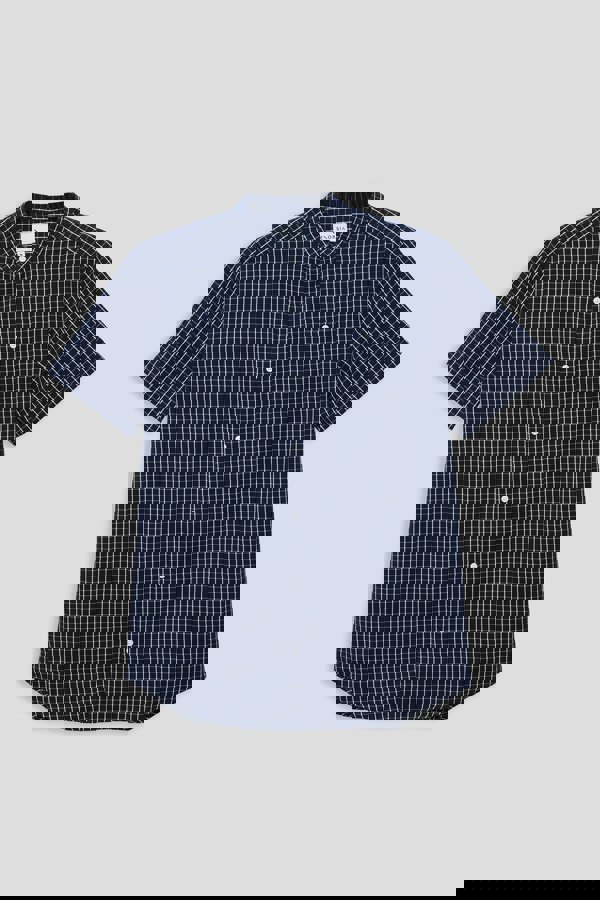 ENORSIA Black Check Grandad Collar Short Sleeve Shirt