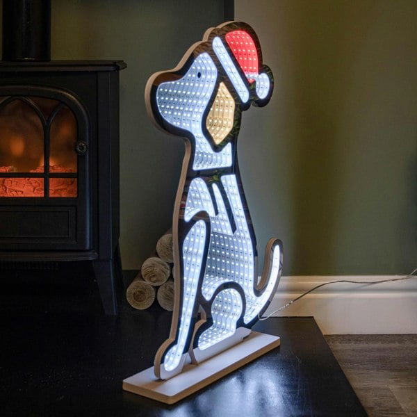 Samuel Alexander 60cm Light up Sitting Dog in Santa Hat Infinity Christmas Decoration with LEDs