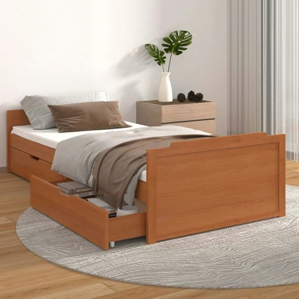 Berkfield Bed Frame with Drawers Honey Brown Solid Wood Pine 90x200 cm