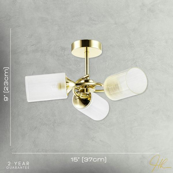 Modern Gold Ceiling Light with Cylindrical Lined Clear Glass Shades Image 7