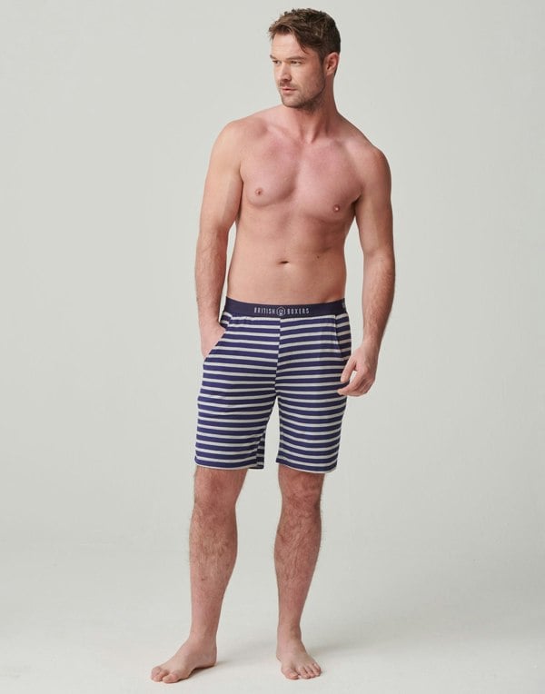 Men's Bamboo Sleep Shorts – Grey Marl & Navy Stripe - British Boxers