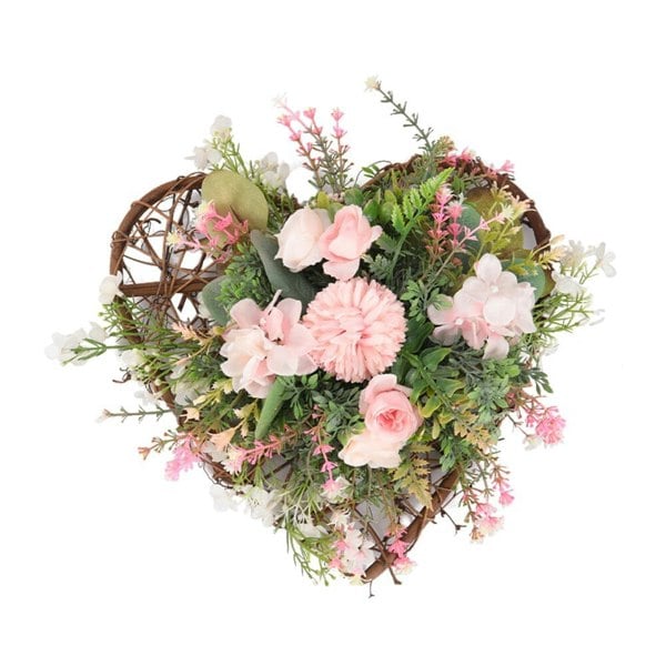 Rustic Assorted Flowers Heart-shaped Wreath Wedding Decoration Artificial Plants Living and Home