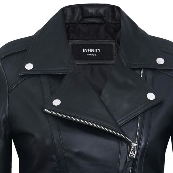 Infinity Leather Womens Black Leather Biker Jacket-Tamale