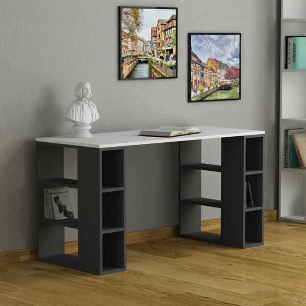 Decortie Colmar Modern Desk with Integrated 6-Shelf Bookshelf Storage Width 140cm