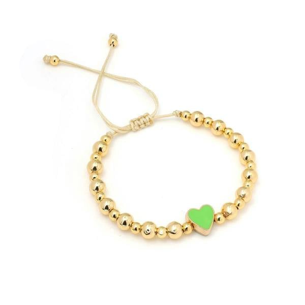 Say It With Children's Green Heart Drawstring Bracelet - Yellow Gold
