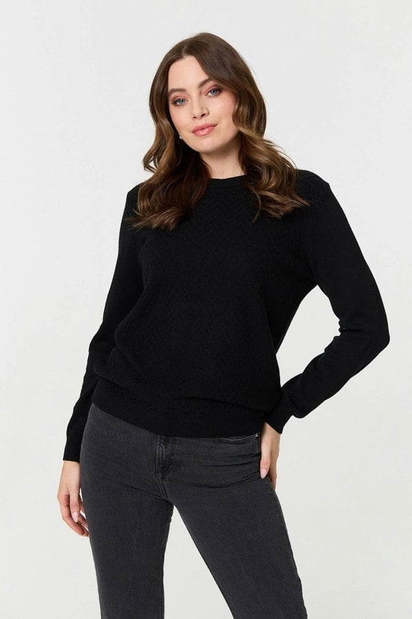 Black | Chevron Soft Knit Long Sleeve Jumper : Model is 5'9"/175 cm and wears UK8/EU36/US4/AUS8
