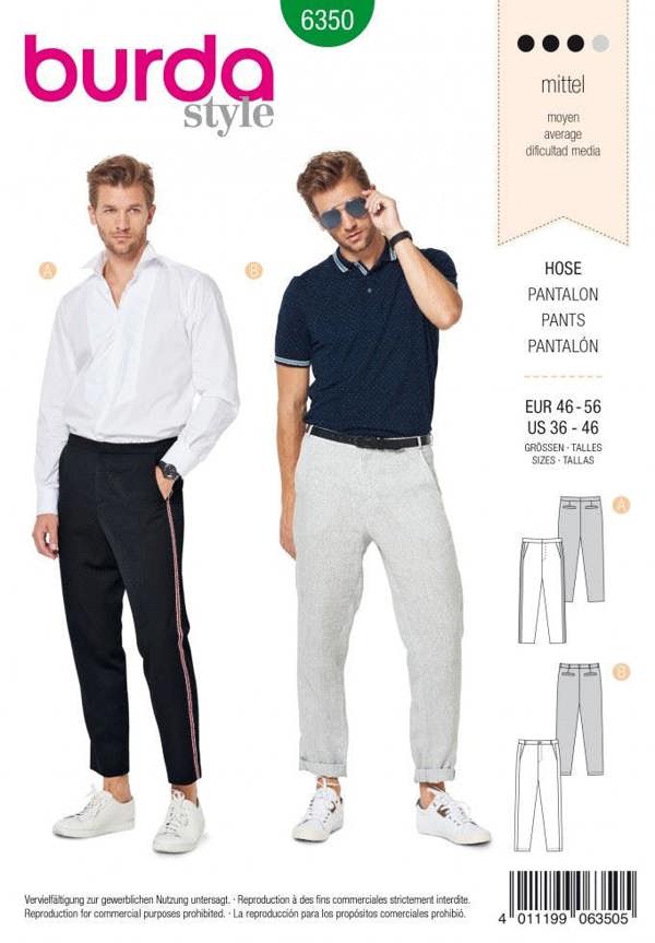 Burda Sewing Pattern 6350 Trousers For Men, 36 to 46 - Intermediate