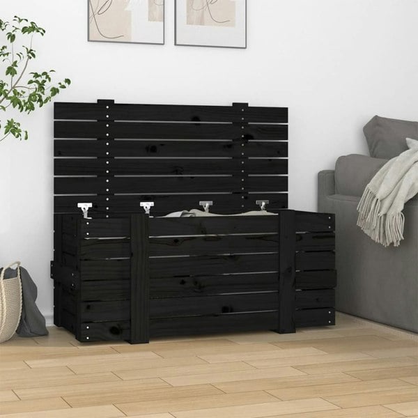 Berkfield Storage Box Black 91x40.5x42 cm Solid Wood Pine