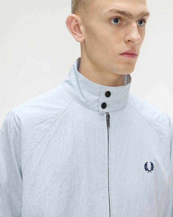 Fred Perry Mens Crinkle Harrington Jacket - Dusky Blue 28A | CHO | Designer Mens Jackets