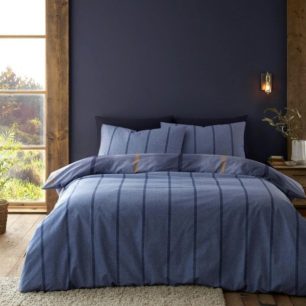 HomeSpace Direct Brushed Melrose Tweed Check Blue Duvet Cover Set