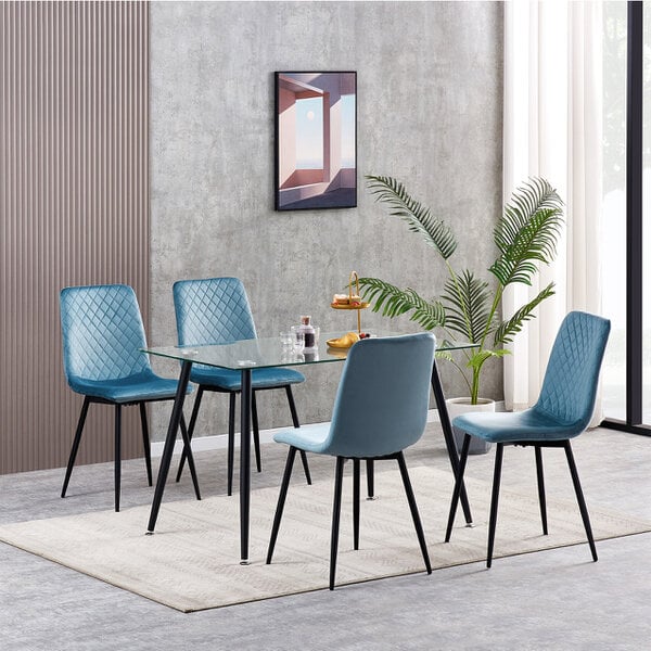 Set of 4 Velvet Fabric Dining chairs Lexi - Livid / Light Blue