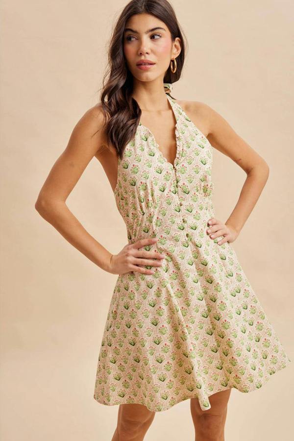 BALOU Womens Cotton Halter Mini Dress
