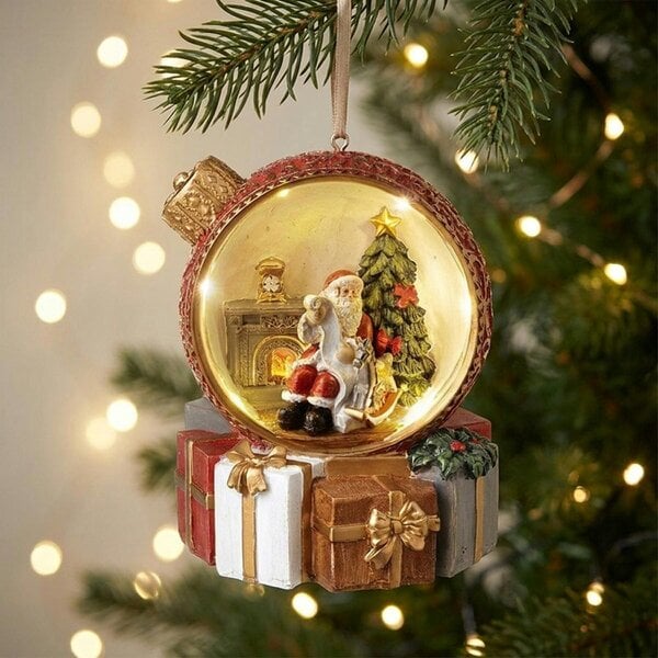 Garden Greatness Illuminated Resin Santa Gift Bauble Ornament